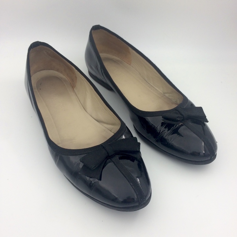 Prevata Black Patent Leather Bow Ballet Flat Sz 10